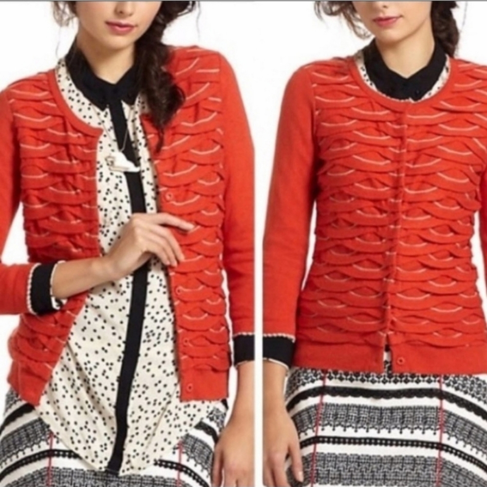Anthro Yellow Bird Winter Waves 3/4 Sleeve Cardigan